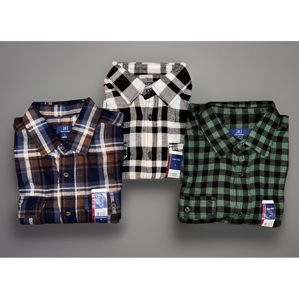 George Men's-Double Pocket-Flannel Shirt-Size Small-Lot Of Three-NWT